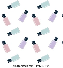 Seamless pattern of nail polish, manicure, perfume. Vector 8 eps. Glamour Liquide, bottle, container, capacity. Gradient