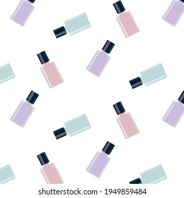 Seamless pattern of nail polish, manicure, perfume. Vector 8 eps. Glamour Liquide, bottle, container, capacity. Gradient