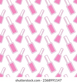 Seamless pattern of nail polishes on white background. Pink cosmetic vector pattern