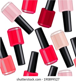 Seamless pattern with nail varnishes. No gradients, no meshes.
