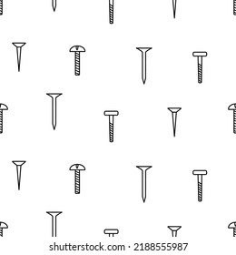 Seamless Pattern Nails Screws, Vector Doodle Set Of Building Elements