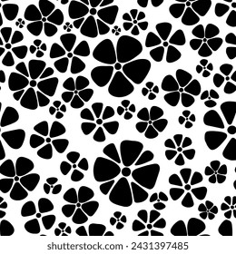 A seamless pattern of naive flower shapes. Black and white ornament