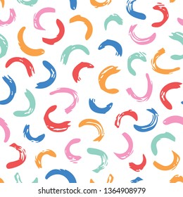 Seamless pattern. Naive half Moon ornament in blue, green, pink, yellow, coral colors. Pritn for textiles, wallpapers, scrapbooking in doodle style. Vector illustration texture. Surface pattern design