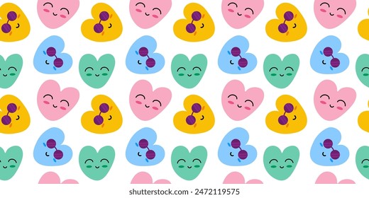 Seamless pattern of naive hearts. summer vibe. groovy doodles. vector