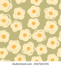 Seamless pattern with naive yellow flowers . Hand drawn cute flowers, vector illustration for wrapping paper.
