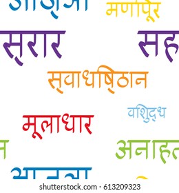 seamless pattern with names of chakras in Sanskrit for your design