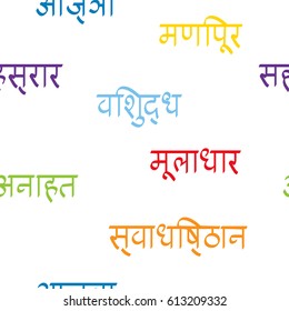 seamless pattern with names of chakras in Sanskrit for your design