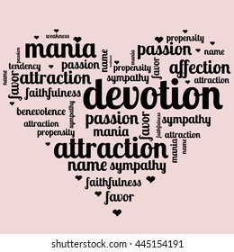 seamless pattern names of feelings about love. words
