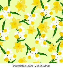 A seamless pattern of narcissus flower. vector illustration. flower background.