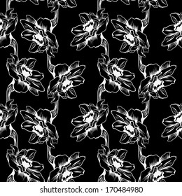 Seamless pattern with narcissus, vintage vector illustration