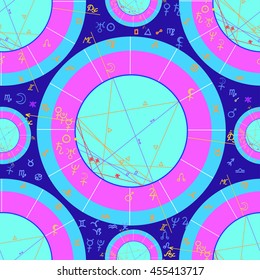 seamless pattern of natal of astrological cards on purple vector illustration