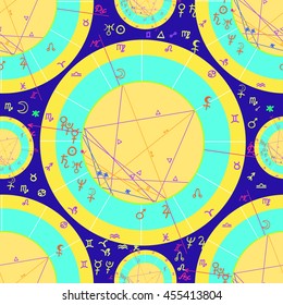 seamless pattern of natal of astrological cards on purple background vector illustration