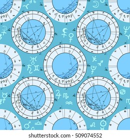 seamless pattern natal astrological chart, zodiac signs. vector illustration