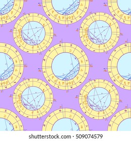 seamless pattern natal astrological chart, zodiac signs. vector illustration