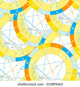 seamless pattern natal  astrological chart, zodiac signs vector illustration
