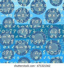 Seamless pattern with natal astrological chart, zodiac sign. vector illustration
