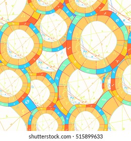 seamless pattern natal curved astrological chart, zodiac signs closed vector illustration