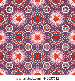 Seamless pattern. National ornament. Circular ethnic ornament Mandala. Hand- drawing. Oriental style, India, Arab, Islam.