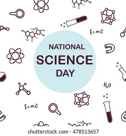 Seamless pattern with national science day and education symbols.