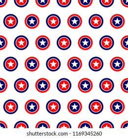 Seamless Pattern National USA Flag with stripes Stars Blue and Red. Pattern suitable for posters, postcards, fabric or wrapping paper.