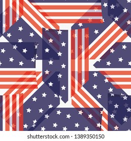 Seamless Pattern National USA Flag with Blue and Red Stars and stripes . Pattern suitable for posters, postcards, fabric or wrapping paper. eps10