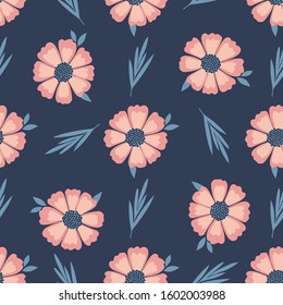 Seamless pattern with native Australian flowers, hand drawn elements on a dark background. For print textile, wrapping paper, scrapbooking paper. 