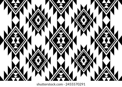 Patrón sin fisuras nativa geométrica azteca navajo Vector vintage negro y blanco Diseño gráfico para la ropa, decoración del hogar, alfombra, tela, Fondo de pantalla