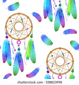 Seamless pattern with native Indian-American dream catcher.