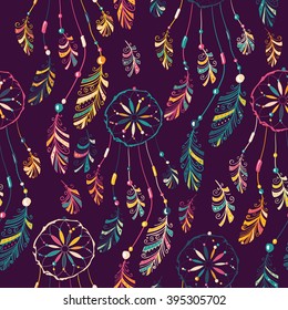 Seamless pattern with native Indian-American dream catcher. 