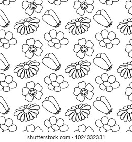 seamless pattern natural botanical differents flowers