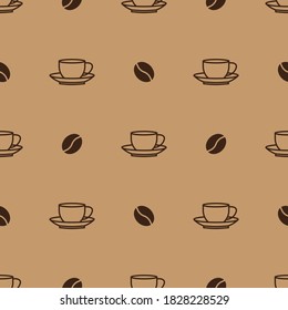 seamless pattern with natural coffee cup and coffee bean, brown color background vector