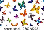 Seamless pattern with natural colorful butterflies. Butterfly wings. Abstract pattern of tropical monarch butterfly wings. Abstract colorful background. Vector seamless pattern colorful butterflies.