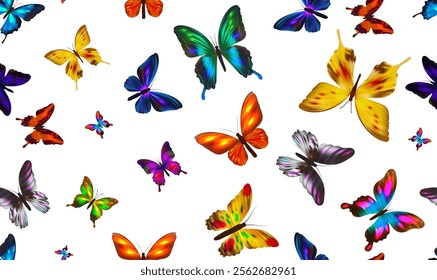 Seamless pattern with natural colorful butterflies. Butterfly wings. Abstract pattern of tropical monarch butterfly wings. Abstract colorful background. Vector seamless pattern colorful butterflies.