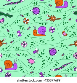 Seamless pattern with natural elements. Cartoon illustration.