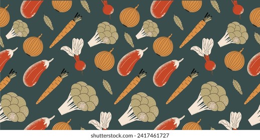 Seamless pattern with  natural fresh organic vegetables. Vector illustration