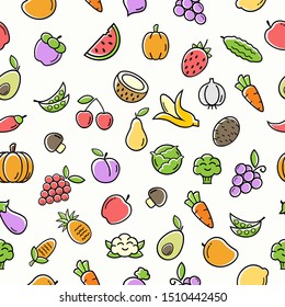 seamless pattern natural healthy food and vegetables vector background with flat icons design	
