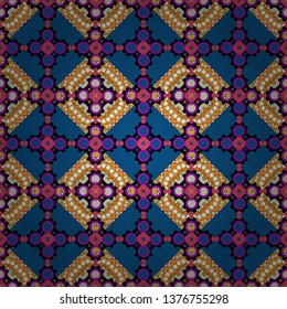 Seamless pattern with natural mandala flat lay, zen, yoga, meditation, still life mandala. Vector colorful background. Bohemian flower mandala in black, blue and violet colors.