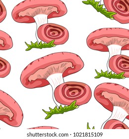 seamless pattern  natural mushrooms volnushki pink  vector illustration