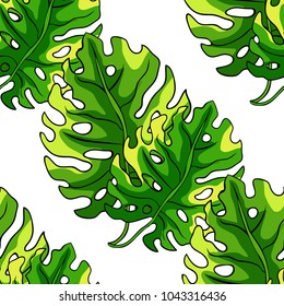 seamless pattern  a natural tropical palm leaves  vector illustration