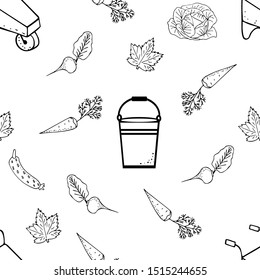 Seamless pattern. Natural vegetables from the garden. Hand-drawn. Cartoon sketch. Vector illustration