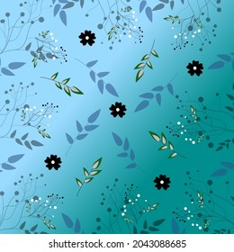 Seamless pattern of nature floral with blue gradation background vector
