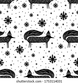Seamless pattern nature forest wildlife Canada.Season winter park.Vector illustration.