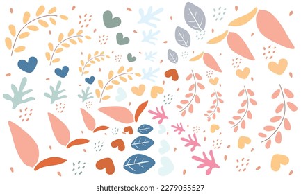 Seamless pattern nature with leaves, love and abstract shape