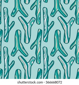 seamless pattern with nature objects, wood twigs,  hand drawn vector illustration