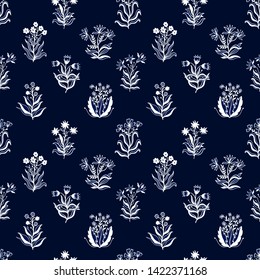 Seamless pattern nature set collection hand drawn. Ethnic ornament, floral print, textile fabric, botanical element. Vintage retro style. Image of leaves and other natural objects. Vector illustration