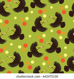 Seamless pattern. The nature of the tropics. Exotic bird. Design for a banner, a poster, textiles, paper, books.