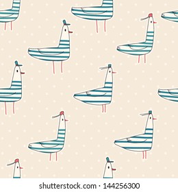 Seamless pattern of nautical birds; marine seagulls. Cartoon birds. Kid's elements for scrap-booking. Childish background. Hand drawn vector illustration.