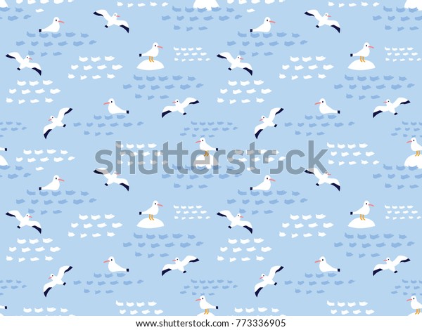 Seamless Pattern Nautical Birds Marine Seagulls Stock Vector (Royalty ...