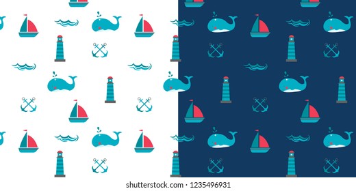 Seamless pattern of nautical elements