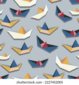 Seamless pattern of nautical paper boats. flat vector illustration.